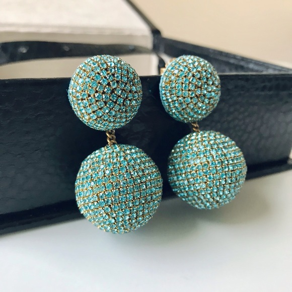 Deepa Gurnani Turquoise Colored Krystal Dangle Earrings, NWT - Picture 7 of 16